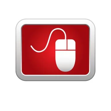 Computer mouse icon on red silver button 스톡 일러스트
