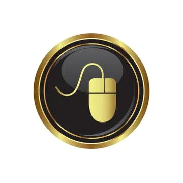 Computer mouse icon round gold button Stock Illustration