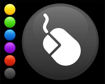Computer mouse icon on round internet button Stock Illustration
