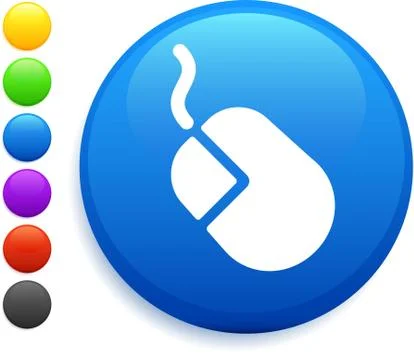 Computer mouse icon on round internet button Stock Illustration