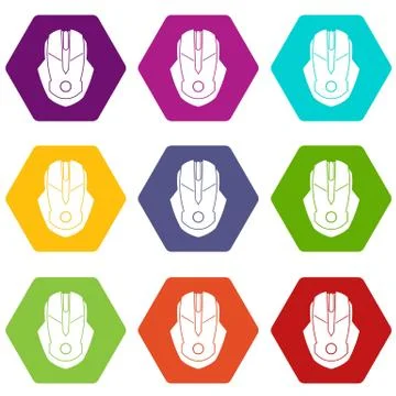 Computer mouse icon set color hexahedron Illustrazione stock