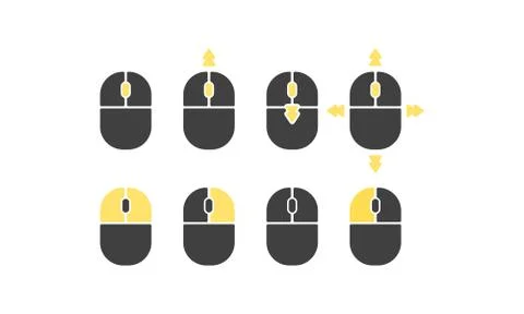 Computer mouse icon set. Left and right clicks, scroll wheel symbols. Vector  Illustrazione stock