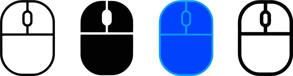 Computer Mouse Icon Set in Outline and Solid Styles Stock Illustration