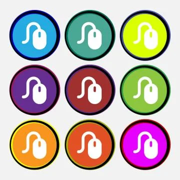 Computer mouse icon sign. Nine multi-colored round buttons. Vector Stock Illustration