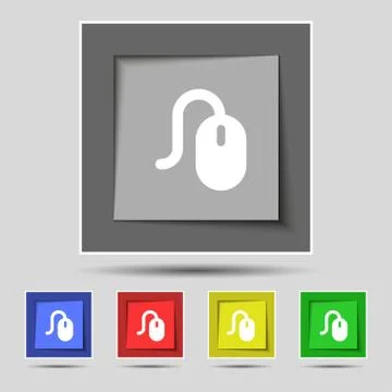 Computer mouse icon sign on the original five colored buttons. Stock-Illustration