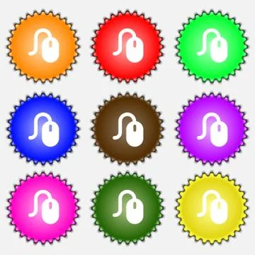 Computer mouse  icon sign. A set of nine different colored labels. Vector Stock Illustration