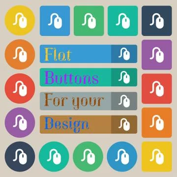 Computer mouse icon sign. Set of twenty colored flat, round, square and rectangu Stock Illustration