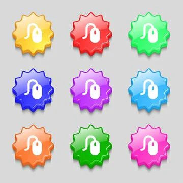 Computer mouse icon sign. symbol on nine wavy colourful buttons. Vector Illustrazione stock