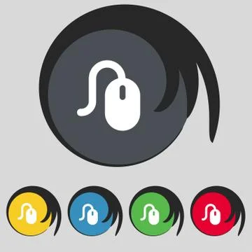Computer mouse icon sign. Symbol on five colored buttons. Vector Stock Illustration
