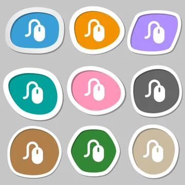 Computer mouse  icon symbols. Multicolored paper stickers. Vector Illustrazione stock