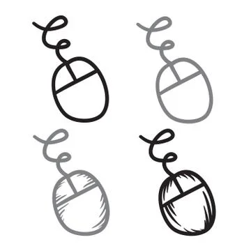 Computer mouse icon vector line doodle symbols. Illustrazione stock