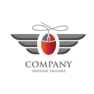 Computer mouse icon with wing logo concept Stock Illustration