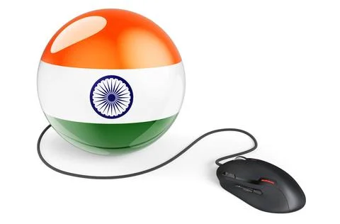 Computer mouse with Indian flag. Internet network in India concept. 3D ren... Stock Photos