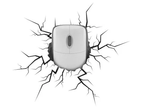 Computer mouse inside cracked hole Stock Illustration