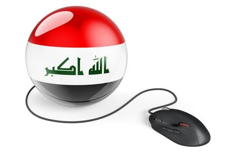 Computer mouse with Iraqi flag. Internet network in Iraq concept. 3D renderin Stock Illustration