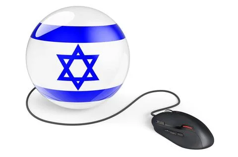 Computer mouse with Israeli flag. Internet network in Israel concept. 3D r... Stock Photos