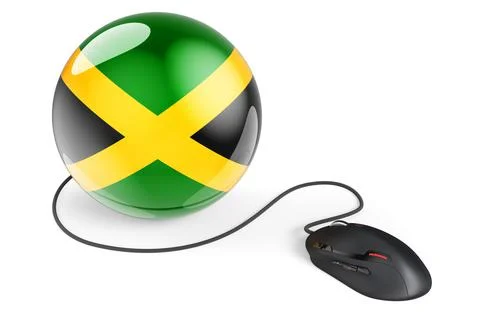 Computer mouse with Jamaican flag. Internet network in Jamaica concept. 3D re Stock Illustration