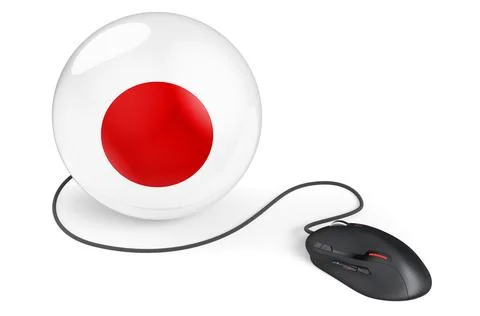 Computer mouse with Japanese flag. Internet network in Japan concept. 3D rend Illustrazione stock