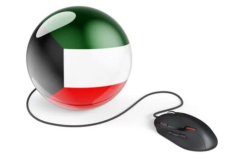 Computer mouse with Kuwaiti flag. Internet network in Kuwait concept. 3D rend Stock Illustration