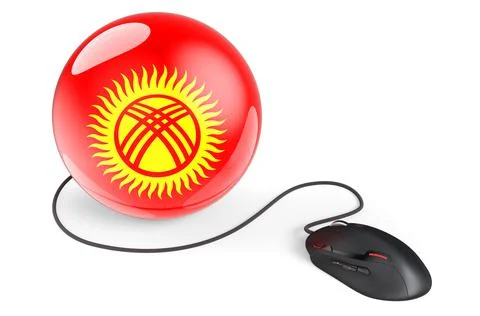 Computer mouse with Kyrgyz flag. Internet network in Kyrgyzstan concept. 3D r Illustrazione stock