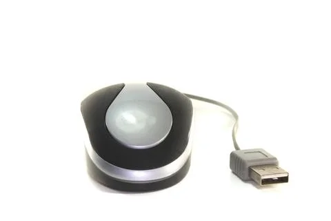 Computer mouse of a laptop with USB port on white background Stock Photos
