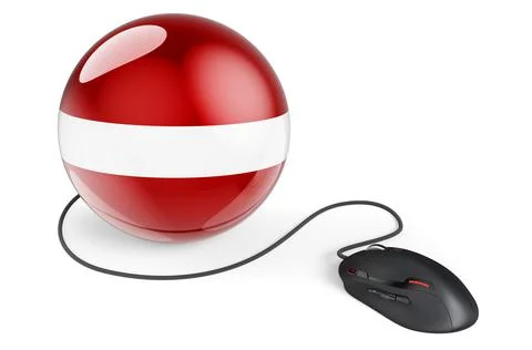 Computer mouse with Latvian flag. Internet network in Latvia concept. 3D rend Stock Illustration