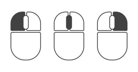 Computer mouse left and right click, scroll wheel outline icons set Illustrazione stock