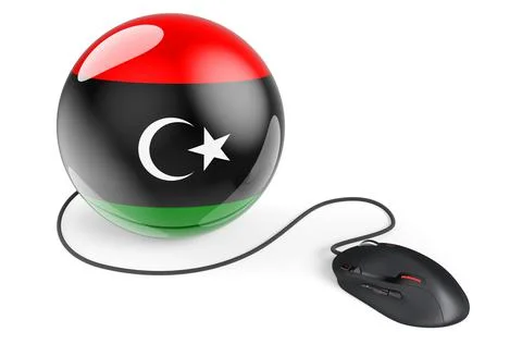 Computer mouse with Libyan flag. Internet network in Libya concept. 3D render Stock Illustration