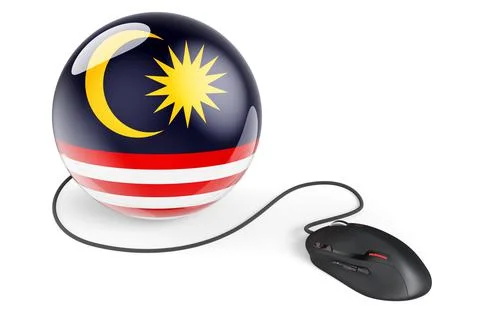 Computer mouse with Malaysian flag. Internet network in Malaysia concept. 3D  Stock Illustration