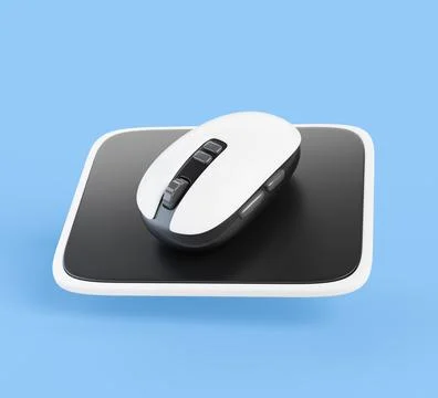 Computer mouse on mat 3d render icon. Manipulator, device for data input when Stock Illustration