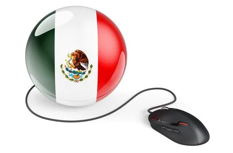 Computer mouse with Mexican flag. Internet network in Mexico concept. 3D rend Stock Illustration