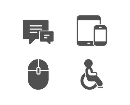 Computer mouse, Mobile devices and Comment icons. Disabled sign. Illustrazione stock