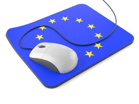 Computer mouse with mouse pad in european union flag Stock Illustration
