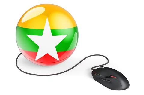 Computer mouse with Myanmar flag. Internet network in Myanmar concept. 3D ren Illustrazione stock
