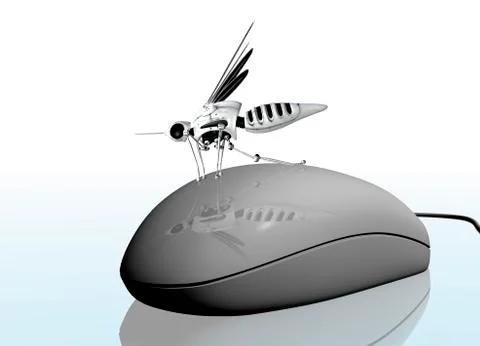 Computer mouse with nano bug, artwork 스톡 일러스트