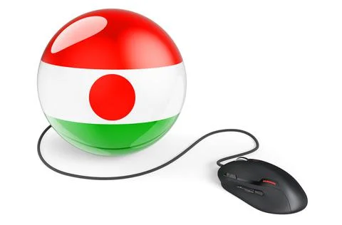 Computer mouse with Niger flag. Internet network in Niger concept. 3D renderi Illustrazione stock