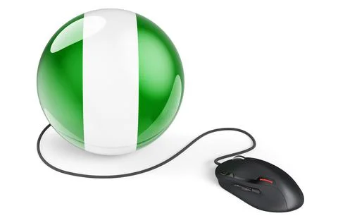Computer mouse with Nigerian flag. Internet network in Nigeria concept. 3D re Stock Illustration