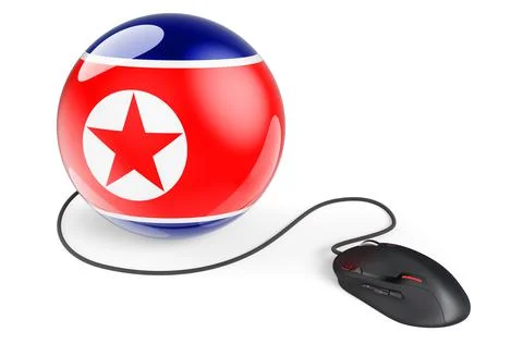 Computer mouse with North Korean flag. Internet network in North Korea concep Illustrazione stock