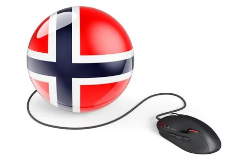 Computer mouse with Norwegian flag. Internet network in Norway concept. 3D re Stock Illustration
