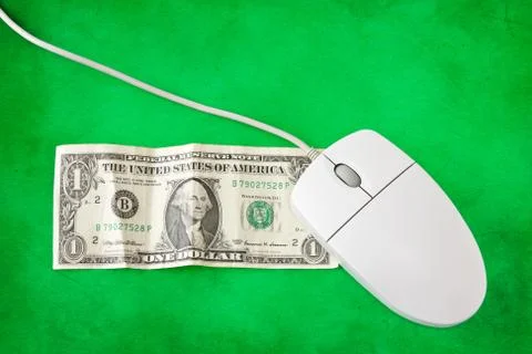 Computer mouse on one dollar banknote Stock Photos