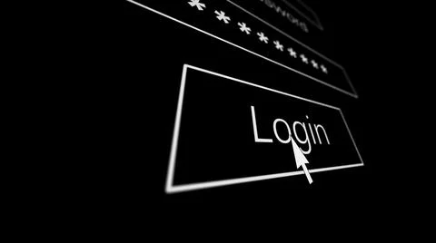 Computer Mouse Over Login button on a black webpage. Internet Technology Safe Illustrazione stock