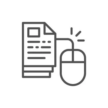 Computer mouse with pages, online education in one click, web library line icon. イラスト素材