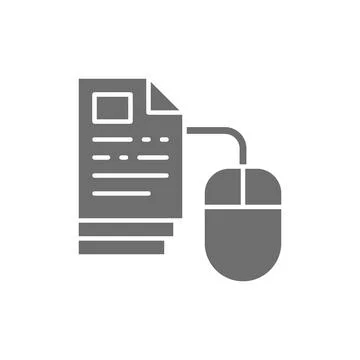 Computer mouse with pages, online education in one click, web library grey icon. イラスト素材
