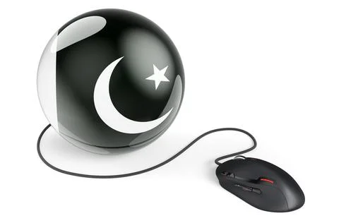 Computer mouse with Pakistani flag. Internet network in Pakistan concept. 3D  Stock Illustration