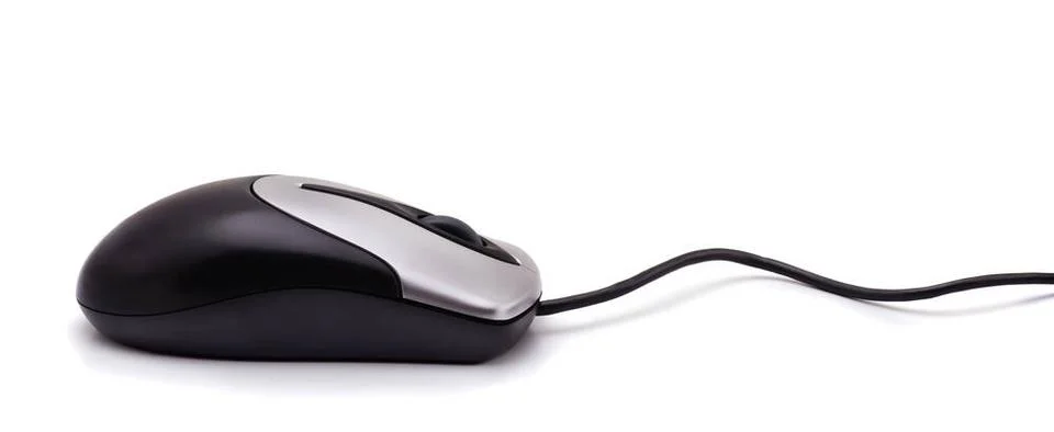 Computer mouse Panoramic shot of classic wired computer mouse isolated on ... Foto stock