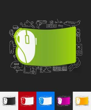 Computer mouse paper sticker with hand drawn elements 스톡 일러스트