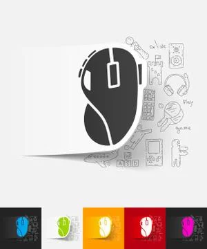 Computer mouse paper sticker with hand drawn elements Stock-Illustration