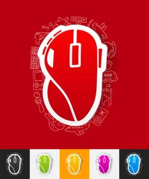 Computer mouse paper sticker with hand drawn elements Stock-Illustration