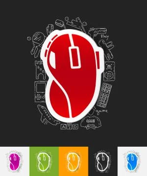 Computer mouse paper sticker with hand drawn elements Illustrazione stock