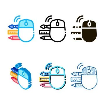 Computer mouse pen minimal pencil and ruler icon vector outline Stock Illustration